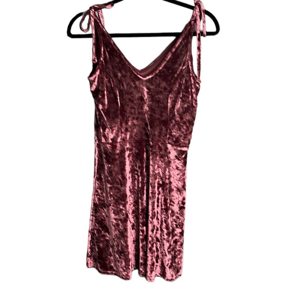 LA Hearts Plum Color Crushed Velvet Strappy Sleeve Ties Mini Dress Small